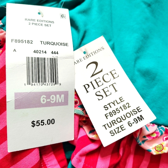 Rare Editions Turquoise and Pink 'Social Butterfly' 2-Piece Set--Baby 6-9 Months - Picture 3 of 4